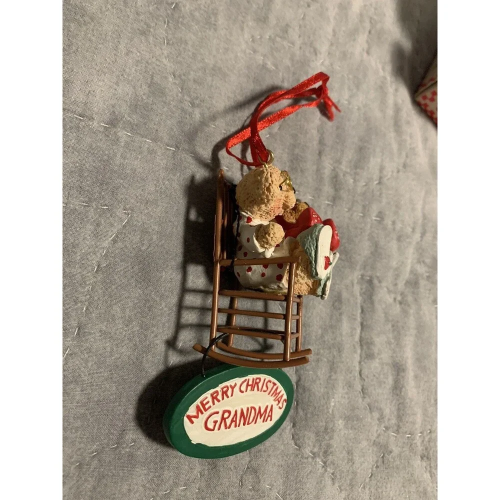 Vtg Ornament Merry Christmas Grandma & Grandpa Kurt S. Adler Rocking Chair Bear